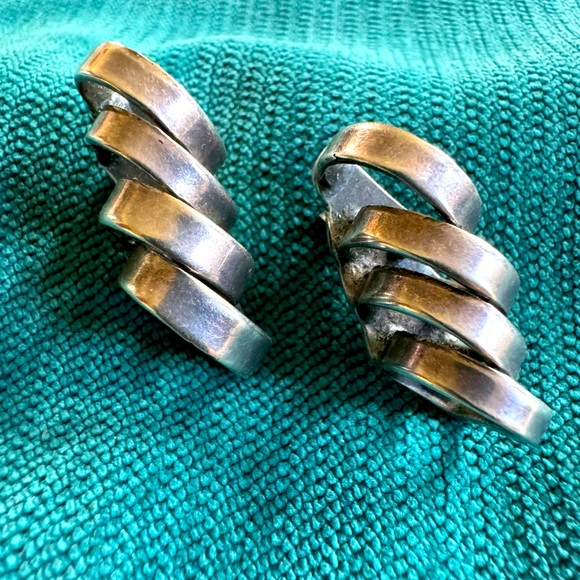 Vintage, 925 MOD style pierced earrings , geometric Boho silver MCM - Picture 1 of 6